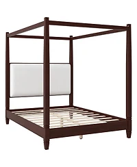 Streamdale Furniture Canopy Platform Bed, Upholstered Headboard, Espresso