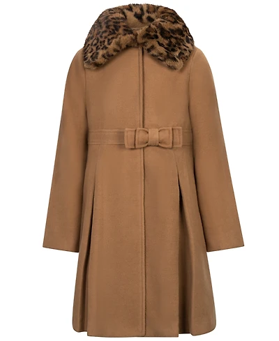 S Rothschild & Co Girls' 7-16 Long-Sleeve Bow Coat With Fur Collar