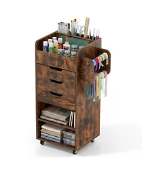 Costway Paper Storage Cart, Rolling Gift Wrap Station with 3 Drawers and Adjustable Shelf