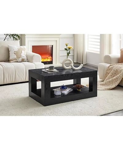 Streamdale Furniture Modern 2-Tier Rectangular Coffee Table with Open Storage Shelf