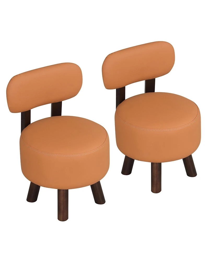 Costway Set of 2 Small Footrest Stools with Backrest and Rubber Wood Legs for Bedroom