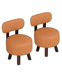 Costway Set of 2 Small Footrest Stools with Backrest and Rubber Wood Legs for Bedroom