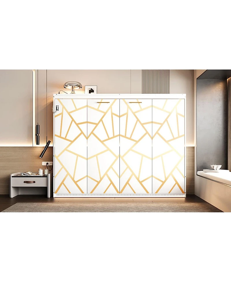 Streamdale Furniture Queen Murphy Bed With Led, Usb, Pattern