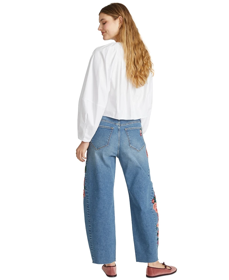 Driftwood Women's Rose Embroidered Mid-Rise Ankle Jeans