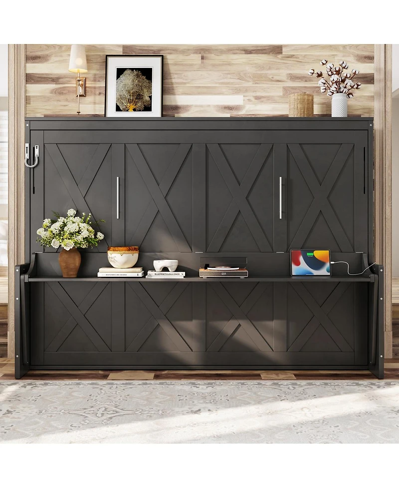 Streamdale Furniture Murphy Bed with a desk, Usb Charging Station, Led Lights