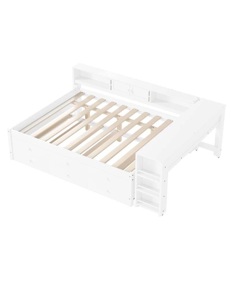 Streamdale Furniture Wood Daybed with Trundle, Storage, Shelves and Desk