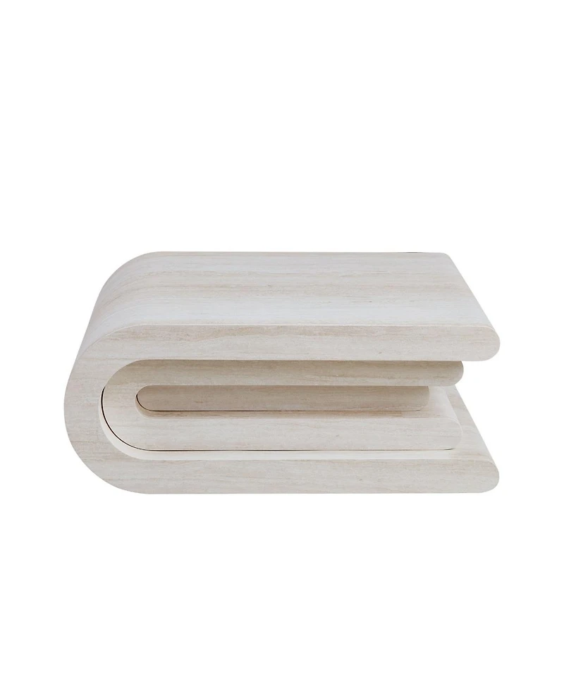 Streamdale Furniture Faux Travertine Square Coffee Table, Modern Layered Base