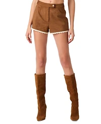 Astr the Label Women's High-Rise Faux Suede Lace-Trim Shorts