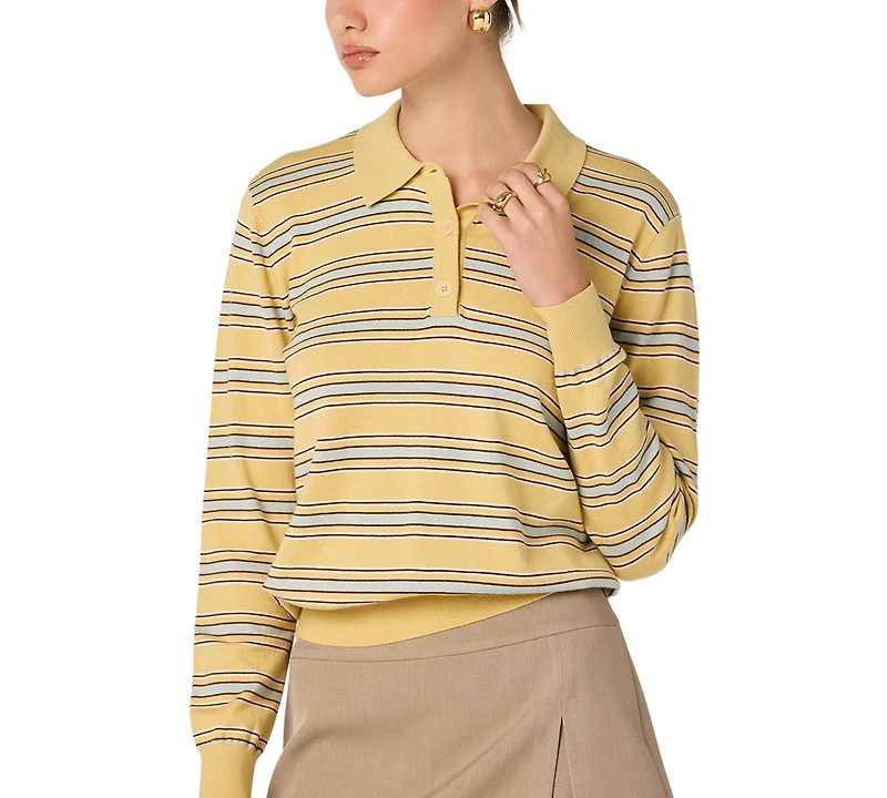 Astr the Label Women's Ribbed Polo Collared Sweater