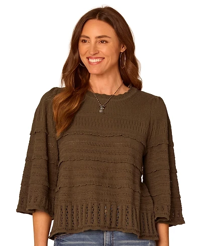 Democracy Petite Bell-Sleeve Round Neck Sweater