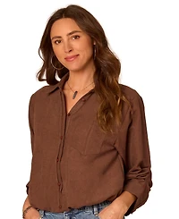 Democracy Petite Ruched-Sleeve Bubble-Hem Shirt