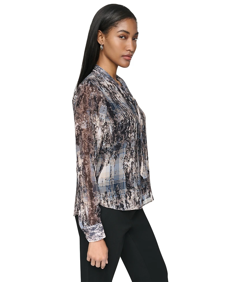 Dkny Women's Tie-Neck V-Neck Blouse