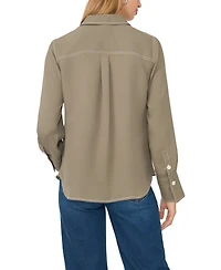 Vince Camuto Women's Contrast Stitch Button Front Collared Top