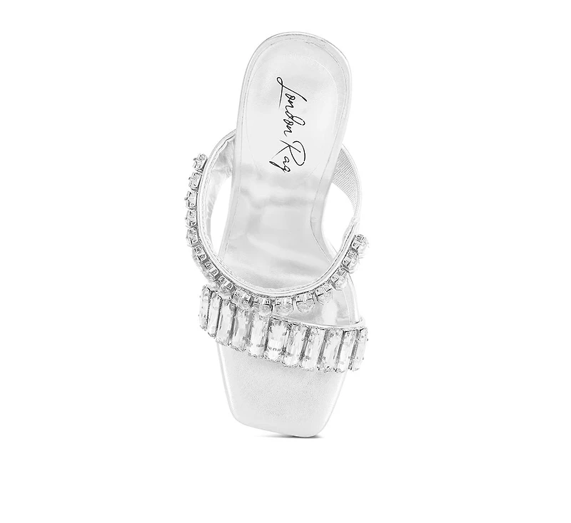 London Rag Womens Leonardi Oversized Crystal Baguette Stone Heels