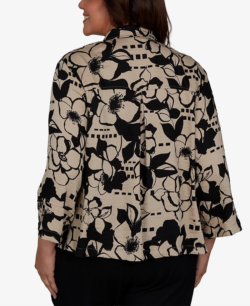 Alfred Dunner Plus Travel Advisory Geo Floral Button-Front Top