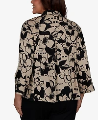 Alfred Dunner Plus Travel Advisory Geo Floral Button-Front Top