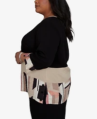 Alfred Dunner Plus Travel Advisory Spliced Patchwork Woven Top