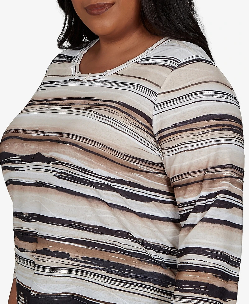 Alfred Dunner Plus Travel Advisory Scratched Stripes Knit Top