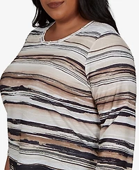 Alfred Dunner Plus Travel Advisory Scratched Stripes Knit Top