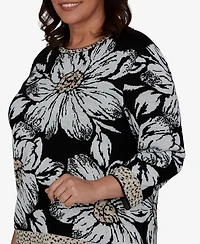 Alfred Dunner Plus Travel Advisory Dramatic Ink Floral Sweater