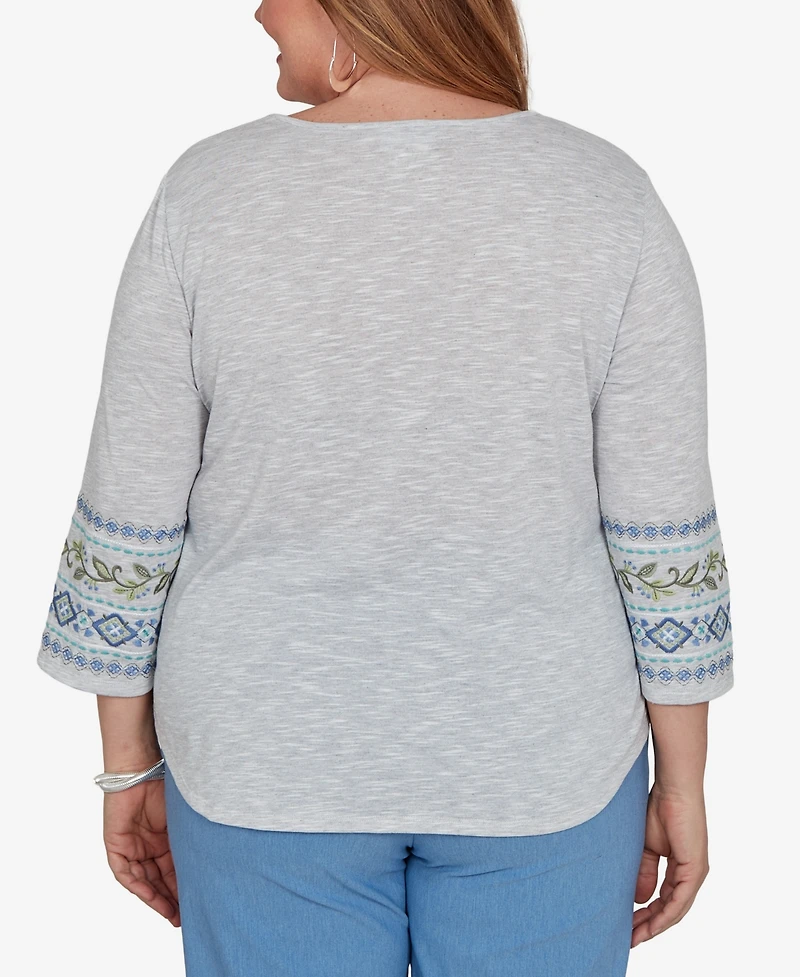 Alfred Dunner Plus Provence Center Diamond Embroidered Top