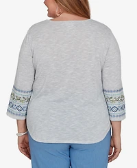 Alfred Dunner Plus Provence Center Diamond Embroidered Top