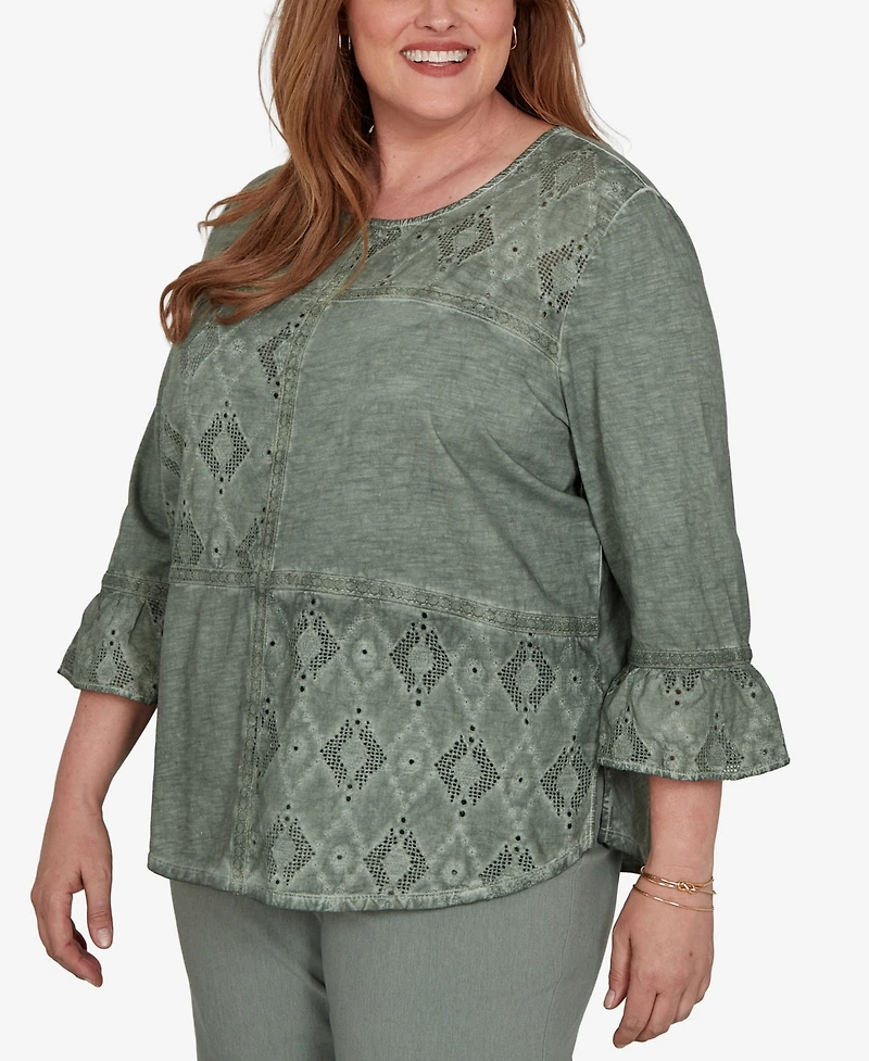 Alfred Dunner Plus Provence Tonal Spliced Patchwork Top