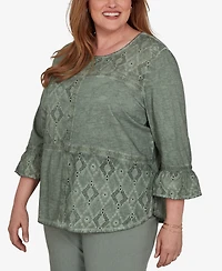Alfred Dunner Plus Provence Tonal Spliced Patchwork Top
