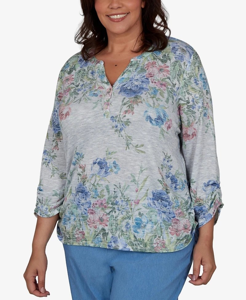 Alfred Dunner Plus Provence Floral Borders Henley Top