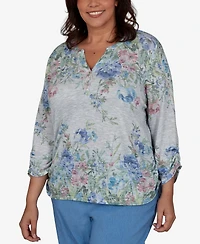 Alfred Dunner Plus Provence Floral Borders Henley Top