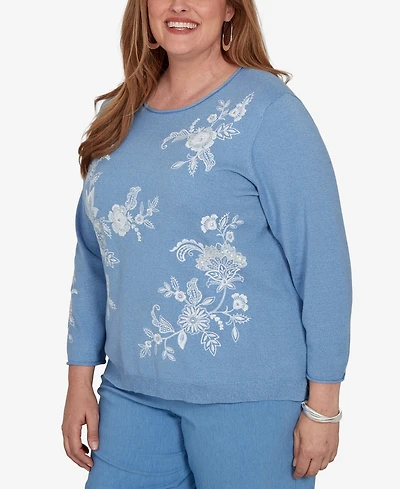 Alfred Dunner Plus Provence Lacey Floral Embroidered Sweater