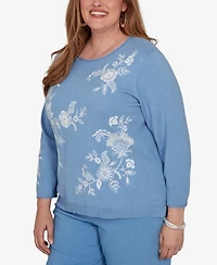 Alfred Dunner Plus Provence Lacey Floral Embroidered Sweater