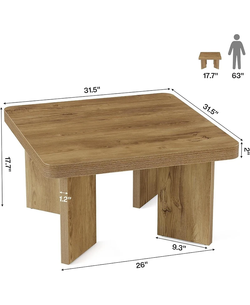 Tribesigns 31.5 in. Square Mdf Coffee Table, Round Corners Living Room Center Coffee Table with 4 Legs