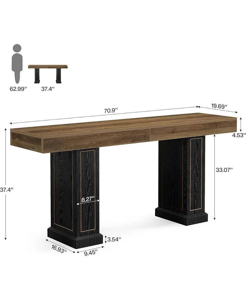 Tribesigns 70.9" Extra Long Bar Table For 6-8: Rustic Counter Height Pub Table with Dual Pedestal Base for Home Bar, Kitchen, Game Room