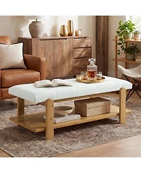 Tribesigns Ottoman Coffee Table with Solid Wood Frame, Rectangle Large Footrest Ottoman with Storage Shelf, Upholstered Center Table