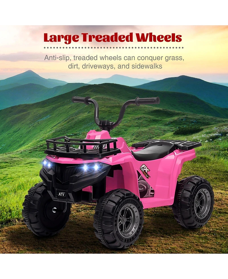homfan 12V Electric Ride-On Atv Quad – High and Low Speed, Treaded Tires, Rubber Handles, Led Lights – Perfect Outdoor Gift