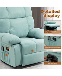 Dyhome Manual Recliner Chair with Heat and Massage, Upholstered Lounge Sofa Retractable Footrest, Side Storage Pockets