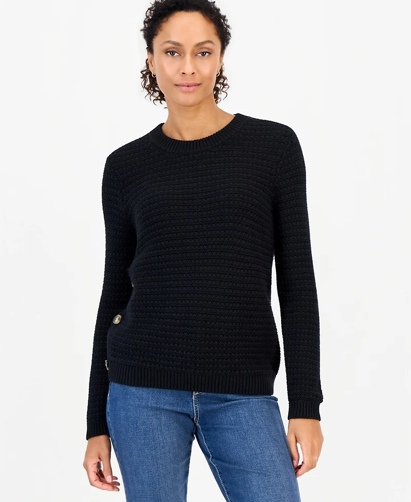 Style & Co Women's Crewneck Ribbed-Knit Side-Button Sweater, Macy's Exclusive