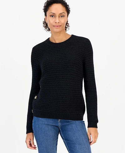 Style & Co Women's Crewneck Ribbed-Knit Side-Button Sweater, Macy's Exclusive