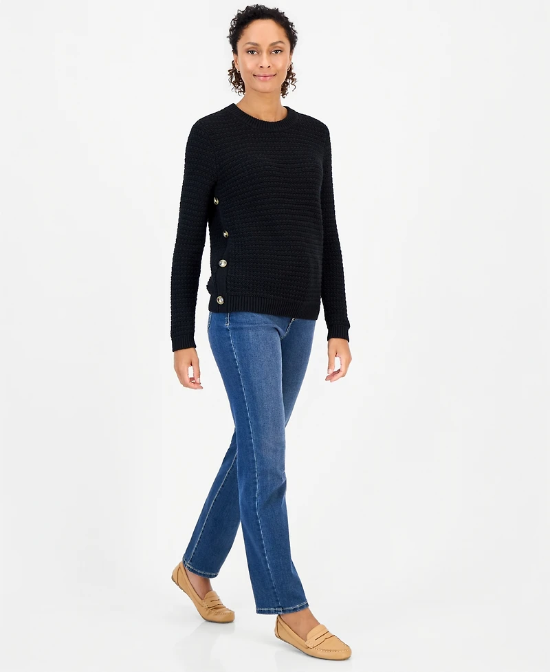 Style & Co Women's Crewneck Ribbed-Knit Side-Button Sweater, Macy's Exclusive