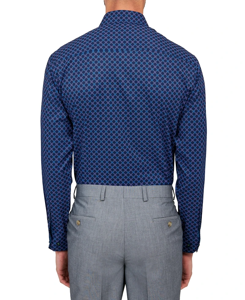 Society of Threads Men's Regular Fit 4-Way Stretch Performance Geometric Dress Shirt