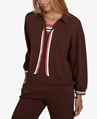 Ruby Rd. Petite Stripe Trim Drawstring Pullover Top