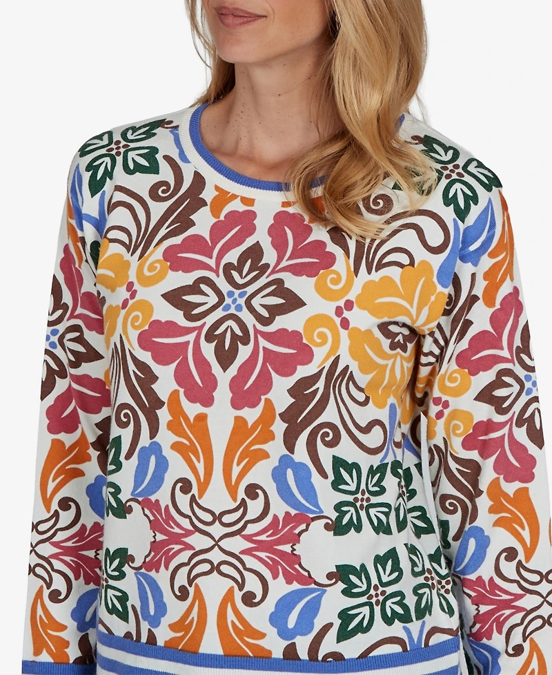 Ruby Rd. Petite Tipped Floral Lightweight Sweater