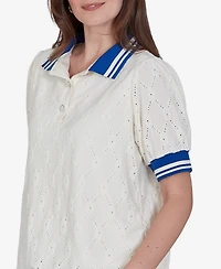Ruby Rd. Petite Diamond Eyelet Bubble Hem Top