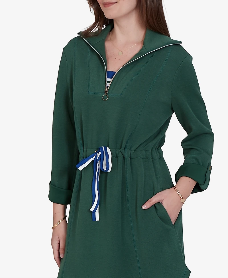 Ruby Rd. Petite Stripe Trim Drawstring Waist Dress