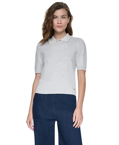 Dkny Jeans Petite Collared Short-Sleeve Sweater