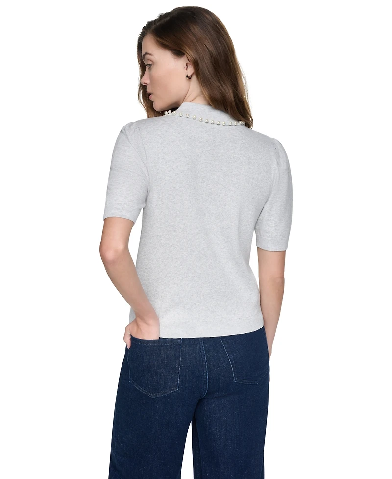 Dkny Jeans Petite Collared Short-Sleeve Sweater