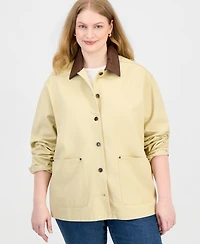 Madden Girl Plus Cropped Long-Sleeve Faux Leather Collar Barn Jacket
