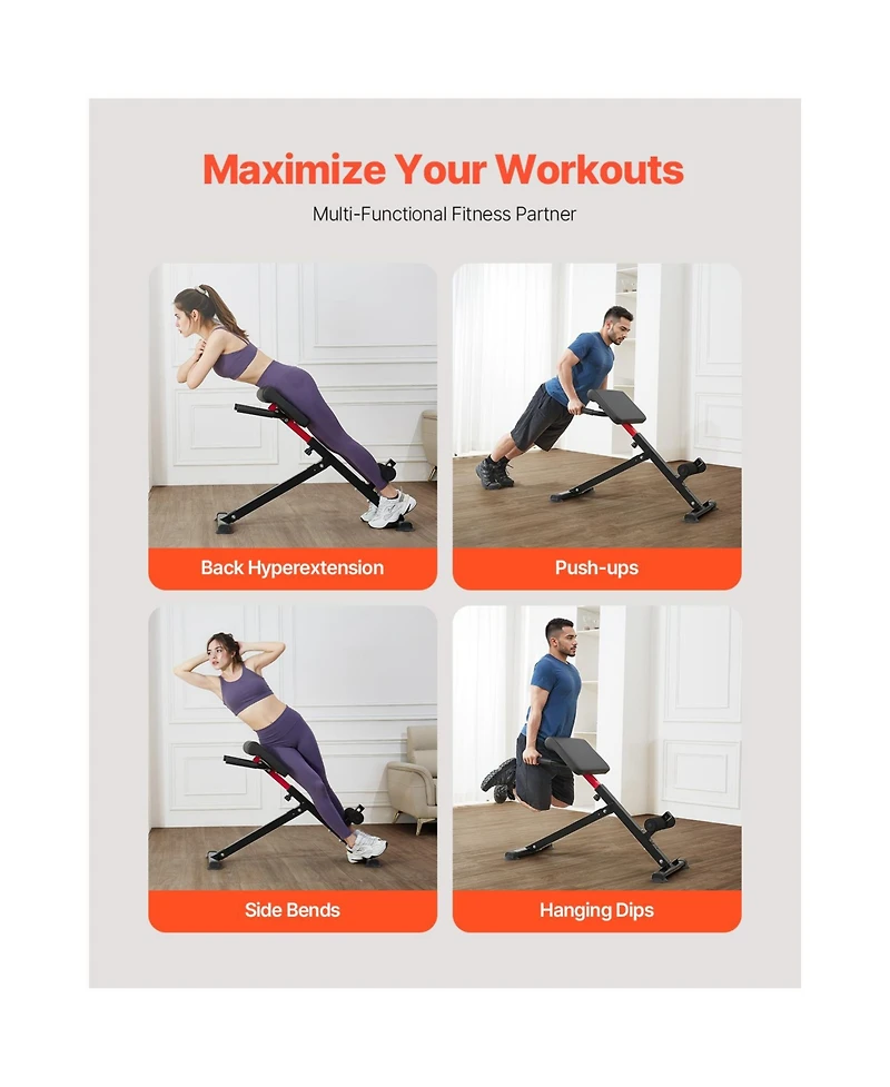 Vevor Roman Chair Back Extension Hyperextension Bench Adjustable Foldable Home Gym