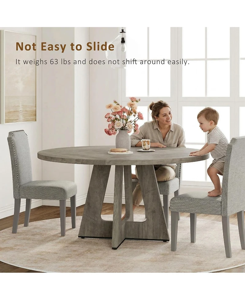 gaomon 47" Round Dining Table for 4 to 6, Farmhouse Kitchen Table with Cross Pedestal Base, 63 Lbs Circle Dinner Table, Not Easy to Slide (No Chairs)
